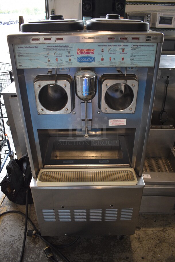 Taylor Model 342D-27 Stainless Steel Commercial Floor Style Air Cooled 2 Flavor Frozen Beverage Machine w/ Drink Mixer Attachment on Commercial Casters. Missing Pieces. 208-230 Volts, 1 Phase. 26x34x60