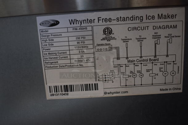 BRAND NEW SCRATCH AND DENT! Whynter FIM-450HS Stainless Steel Self Contained Ice Machine. 115 Volts, 1 Phase. Tested and Working! - Image 5 of 6