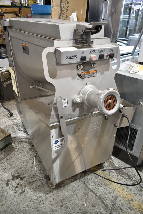 2021 Hobart MG2032 Metal Commercial Floor Style Electric Powered Meat Mixer Grinder w/ Foot Pedal on Commercial Casters. 208 Volts, 3 Phase. Tested and Working! - Image 1 of 6