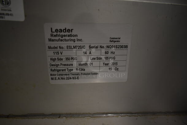 2015 Leader ESLM72S/C Stainless Steel Commercial Prep Table w/ Glass Over Shelf on Commercial Casters. 115 Volts, 1 Phase. Tested and Working! - Image 4 of 8