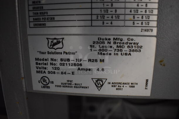Duke SUB-HF-R25M Stainless Steel Commercial Soup Station Subway Make Line. 120 Volts, 1 Phase. 25x34x54 - Image 8 of 9