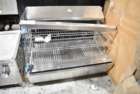 BRAND NEW SCRATCH AND DENT! ServIt 423HDM36SA Stainless Steel Self / Full Service 3 Shelf Countertop Heated Display Case with Sliding Doors. See Pictures for Damage. 120 Volts, 1 Phase. Tested and Working!