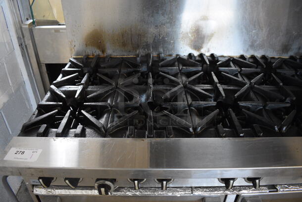 LATE MODEL! 2019 Garland 360-10RR Stainless Steel Commercial Natural Gas Powered 10 Burner Range w/ 2 Ovens, Salamander Cheese Melter and Back Splash. 59x36x72 - Image 3 of 10