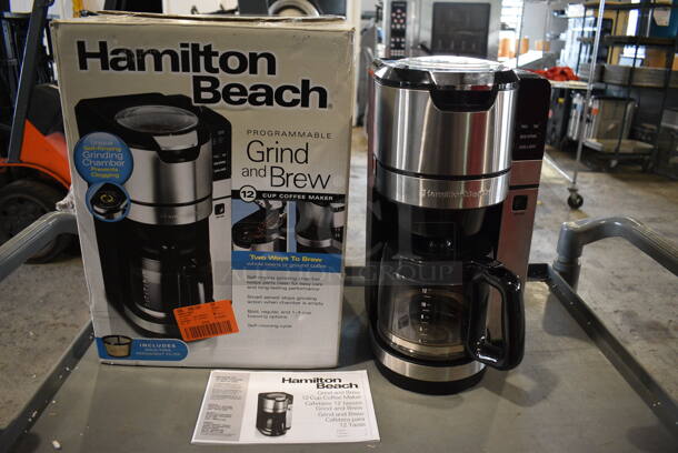IN ORIGINAL BOX! Hamilton Beach 45505 Chrome Finish Countertop Coffee Machine w/ Coffee Pot. 120 Volts, 1 Phase. 9x10x16