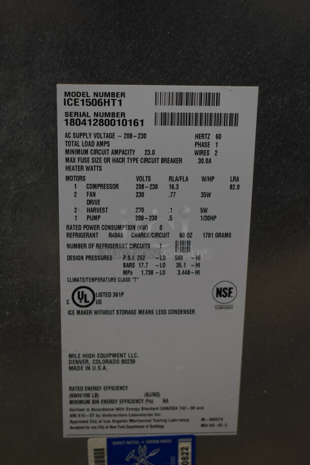 LATE MODEL! 2018 Ice O Matic ICE1506HT1 Stainless Steel Commercial Ice Head. 208-230 Volts, 1 Phase.  - Image 6 of 6
