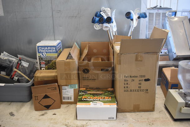 ALL ONE MONEY! LOT of 9 Boxes of BRAND NEW PRODUCT Including Landscape Edging, Scotch Spray Mount Case, Chemical Sprayer, Hoses, Bee Traps and MORE! 