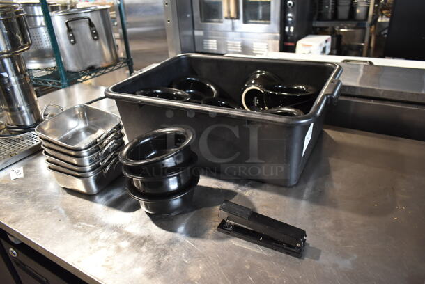 ALL ONE MONEY! Lot of Metal Bins and Black Ramekins in Black Poly Bus Bin - Image 3 of 4