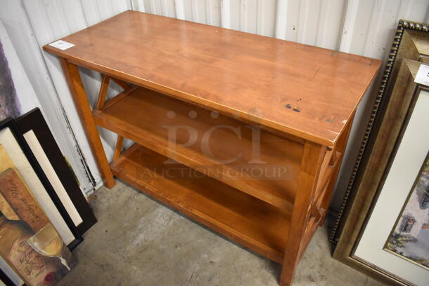 Wooden Table w/ 2 Under Shelves. 42x17.5x30