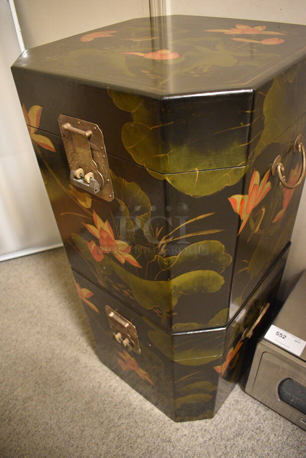2 Japanese Style Decorative Trunks with Flower Mural. 2 Times Your Bid! - Image 2 of 4