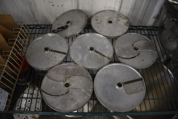 7 Various Robot Coupe Metal Food Processor Blades w/ Rack. Includes WA 5/32" GA 4, E/S 3-1/8", BR 1/8" BR 3x3, BR 5/32" BR 4x4, BR 5/64" BR 2x2. Goes GREAT w/ Lots 33 and 56! 7.5x7.5x3. 7 Times Your Bid! - Image 8 of 12