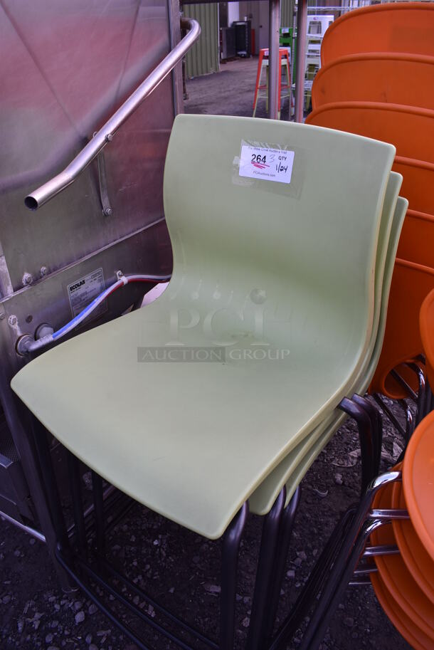 3 Bar Height Chairs w/ Green Seat and Metal Frame. 20x21x39. 3 Times Your Bid! - Image 3 of 3