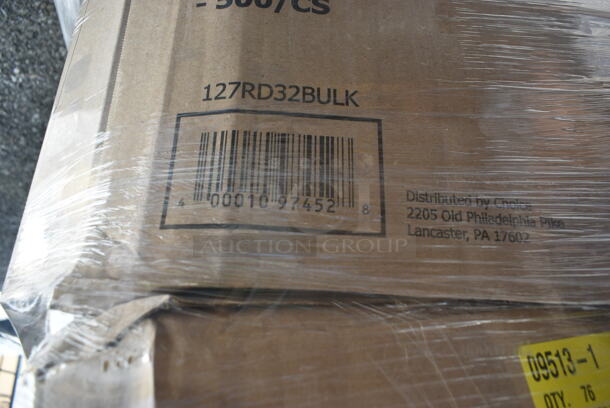 PALLET LOT of 30 BRAND NEW Boxes Including 760IC08W Choice 8 oz. White Paper Frozen Yogurt / Food Cup - 1000/Case, Dart 60HT1 White Foam Hinged Lid Container 6" x 6" x 3" - 500/Case, 2 box 612FFL1230 Choice Foil Steam Table Pan Lid - Full Size - 50/Case, 50020W Choice 20 oz. White Poly Paper Hot Cup, 50010W Choice 10 oz. White Poly Paper Hot Cup - 1000/Case, 127RD32BULK Choice 32 oz. Customizable Microwavable Translucent Round Deli Container - 500/Case, 50012W Choice 12 oz. White Poly Paper Hot Cup - 1000/Case, 395TO991 EcoChoice 9" x 9" x 3" Compostable Sugarcane / Bagasse 1 Compartment Take-Out Box - 200/Case, 500TW16S Choice 16 oz. Translucent Thin Wall Squat Plastic Cold Cup - 1000/Case, 760PCCLEM22 Carnival King 22 oz. Poly Paper Lemonade Cup - 1000/Case. 30 Times Your Bid!  - Image 11 of 12