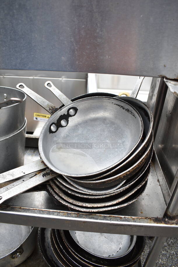Stainless Steel 2 Tier Over Shelf w/ Contents Including Metal Skillets and Sauce Pans - Image 5 of 7