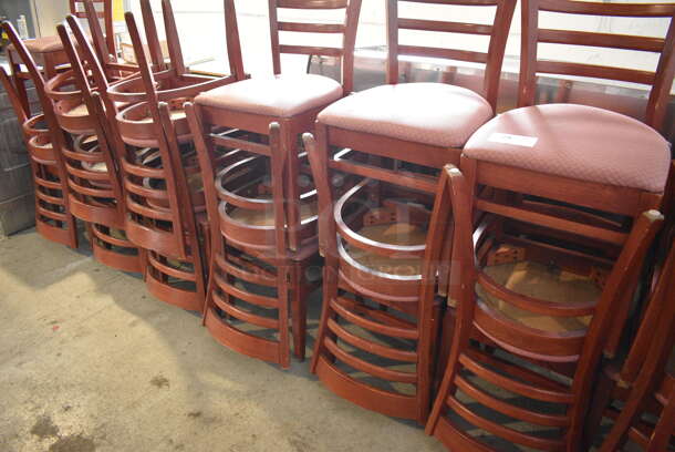 4 Wooden Dining Chairs w/ Red Patterned Seat Cushion. Stock Picture - Cosmetic Condition May Vary. 17x16x34. 4 Times Your Bid! - Image 4 of 4