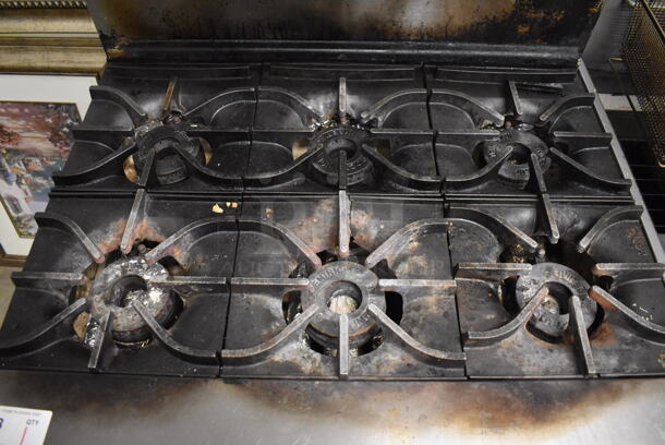 Imperial Stainless Steel Commercial Natural Gas Powered 6 Burner Range w/ Convection Oven, Over Shelf and Back Splash on Commercial Casters. 36x32x56 - Image 4 of 9