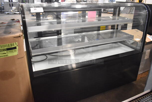 Avantco 193BC60HCB Commercial Floor Style Electric Powered Curved Glass Black Refrigerated Bakery Display Case. 110-120V. Tested And Powers On But Does Not Get Cold