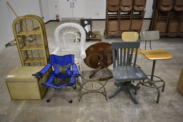 9 Various Items Including Office Chairs, Folding Lawn Chair and Shelving Unit. 9 Times Your Bid! (Main Building)