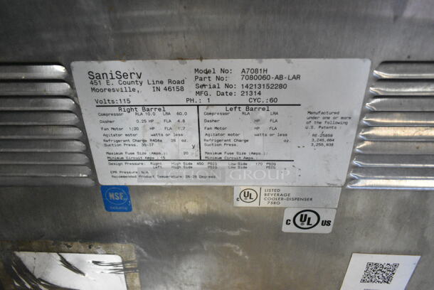 SaniServ A7081H Stainless Steel Commercial Air Cooled Single Flavor Ice Cream Machine. 115 Volts, 1 Phase.  - Image 6 of 6