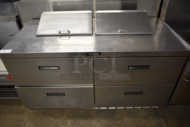 Delfield UCD4464N-12-DD5 Stainless Steel Commercial Sandwich Salad Prep Table Bain Marie Mega Top w/ 4 Drawers. 115 Volts, 1 Phase. Tested and Powers On But Does Not Get Cold
