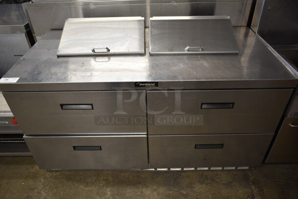 Delfield UCD4464N-12-DD5 Stainless Steel Commercial Sandwich Salad Prep Table Bain Marie Mega Top w/ 4 Drawers. 115 Volts, 1 Phase. Tested and Powers On But Does Not Get Cold - Image 1 of 8