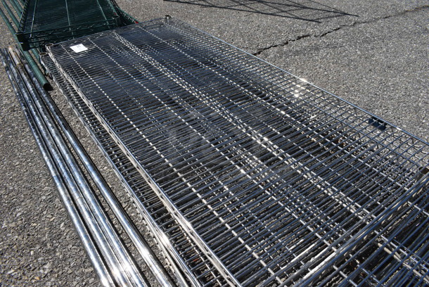 ALL ONE MONEY! Lot of 4 Nexel Chrome Finish Shelves and 4 Poles! 54x24x1.5, 74" - Image 2 of 4