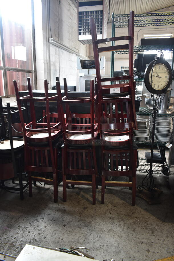 7 Wooden Bar Height Chairs w/ Black Seat Cushion. 7 Times Your Bid! - Image 2 of 5