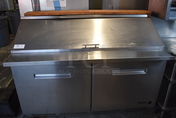 Fagor FMP-60-24 Stainless Steel Commercial Sandwich Salad Prep Table Bain Marie Mega Top on Commercial Casters. 115 Volts, 1 Phase. Tested and Powers On But Does Not Get Cold