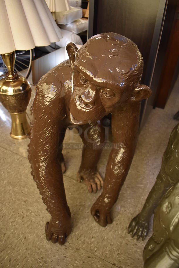 WOW! Bronze Painted Brown Bonobo Ape Statue. - Image 3 of 7