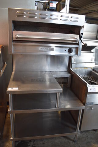 American Range ARSM-36 Stainless Steel Commercial Propane Gas Powered Cheese Melter on Work Station.