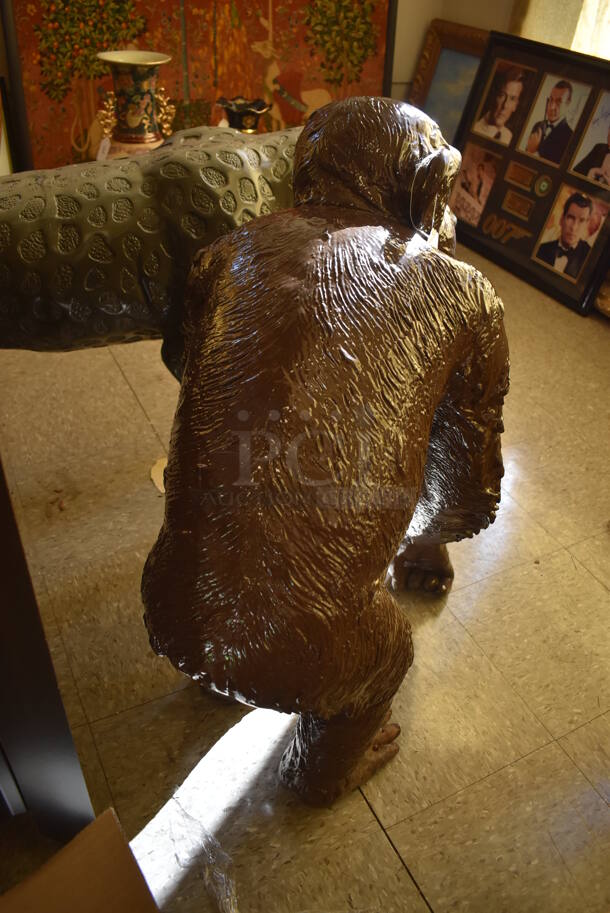 WOW! Bronze Painted Brown Bonobo Ape Statue. - Image 6 of 7