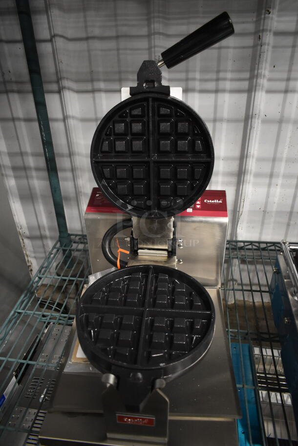 BRAND NEW SCRATCH AND DENT! Estella WBMX1A Stainless Steel Commercial Countertop Belgian Waffle Maker. 120 Volts, 1 Phase. Tested and Working! - Image 6 of 7