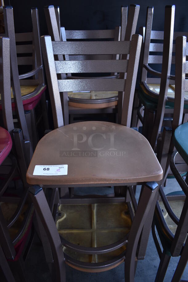 3 Brown Metal Dining Height Chairs w/ Tan Seat. Stock Picture - Cosmetic Condition May Vary. 17x16x32. 3 Times Your Bid!