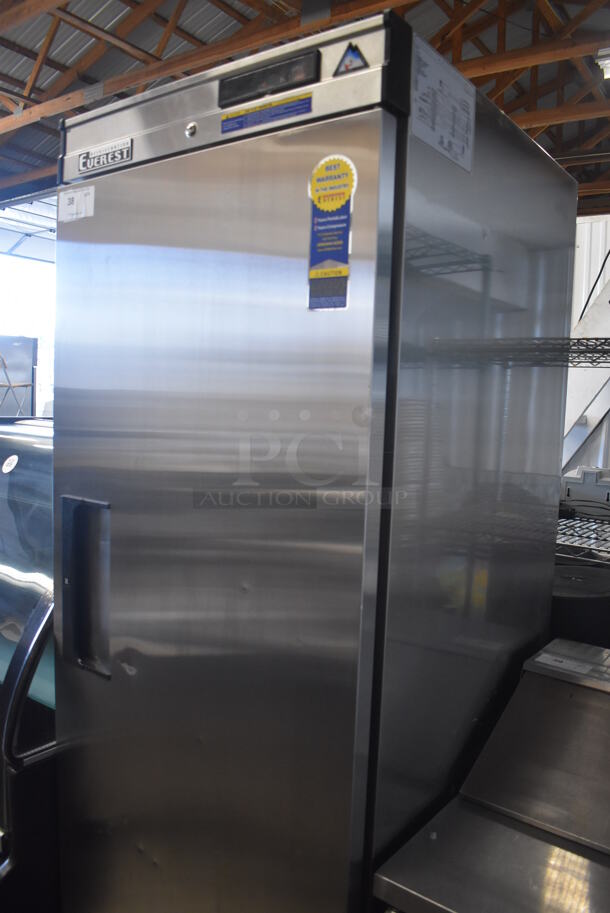 Everest EBR1 Stainless Steel Commercial Single Door Reach In Cooler w/ Poly Coated Racks on Commercial Casters. 115 Volts, 1 Phase. 27x31x80. Tested and Working! - Image 5 of 6
