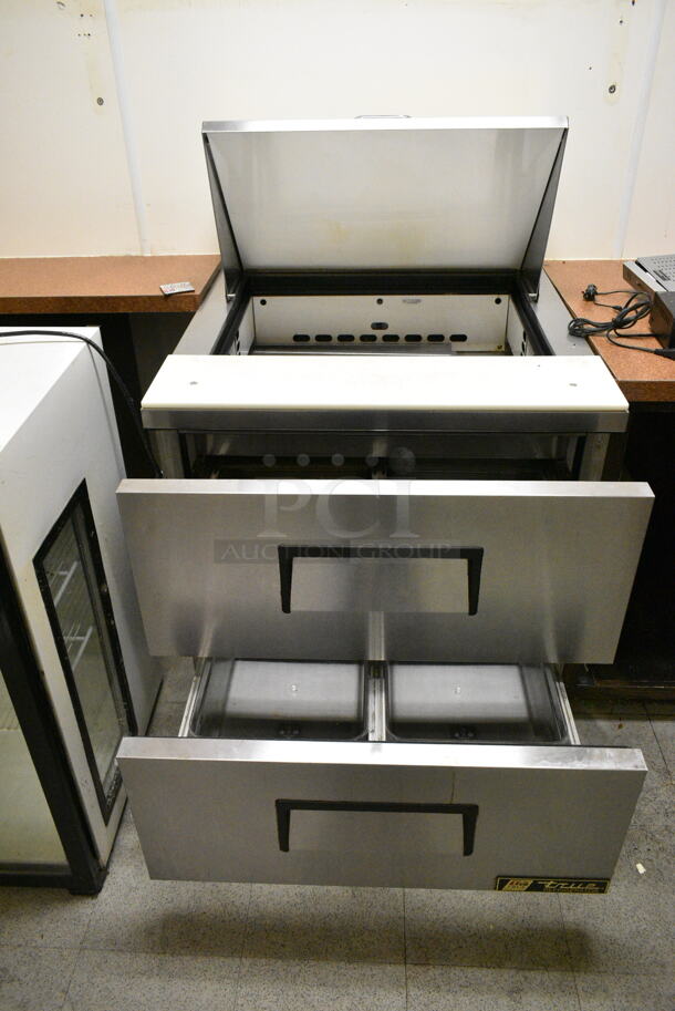True TFP-32-12M-D-2 Stainless Steel Commercial Sandwich Salad Prep Table Bain Marie Mega Top w/ 2 Drawers. 115 Volts, 1 Phase. This Unit Was In Working Condition When the Restaurant Closed. (kitchen entryway) - Image 2 of 7