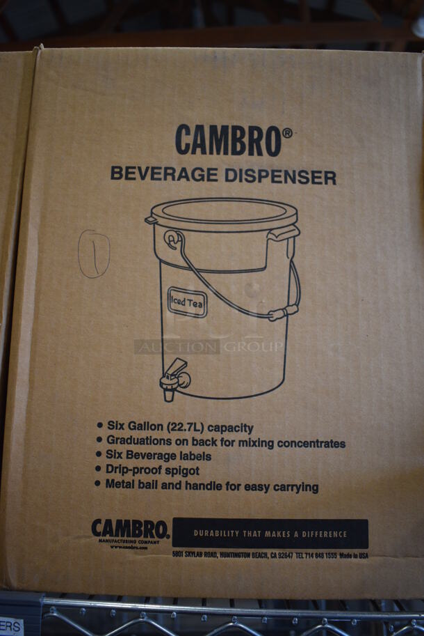 3 BRAND NEW IN BOX! Cambro Poly Beverage Dispensers w/ Lids. 14x14x15. 3 Times Your Bid! - Image 3 of 3