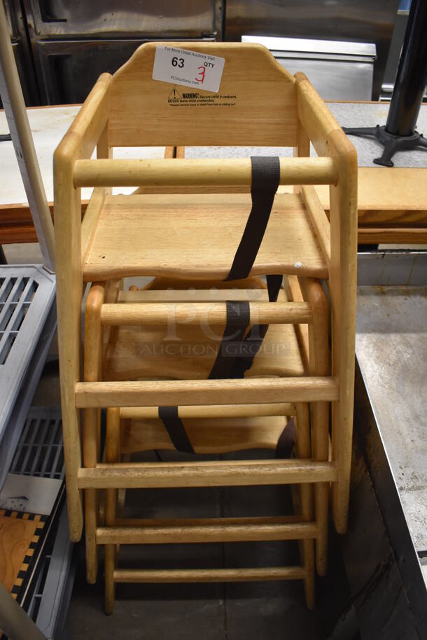 3 Wooden High Chairs. 20x20x28. 3 Times Your Bid!