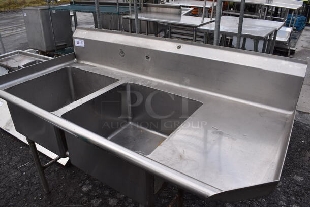 Stainless Steel Commercial 2 Bay Sink. 61x30x44. Bays 20x20x12 - Image 2 of 5