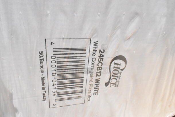 26 BRAND NEW Boxes Including 127CH4F Choice 24 oz. Clear RPET Tall Hinged Deli Container - 200/Case, 2 Box 127CH24F Choice 24 oz. Clear RPET Tall Hinged Deli Container - 200/Case, 500LDOME Choice 9 oz., 12 oz., 16 oz., 20 oz., 24 oz. Clear Dome Lid with 1" Hole - 1000/Case, 245CB12WHITE Choice 12" x 12" x 2" White Customizable Corrugated Plain Pizza Box - 50/Bundle, 245CB12PLN Choice 12" x 12" x 2" Kraft Customizable Corrugated Plain Pizza Box - 50/Case, 346BKFSNSPM Choice Medium Weight Black Wrapped Plastic Cutlery Set with Napkin and Salt and Pepper Packets - 250/Case, 500LFLAT Choice Clear Flat Lid with Straw Slot - 9, 12, 16, 20, and 24 oz. - 1000/Case, 760IC12W Choice 12 oz. White Paper Frozen Yogurt / Food Cup - 1000/Case. 26 Times Your Bid!  - Image 6 of 12