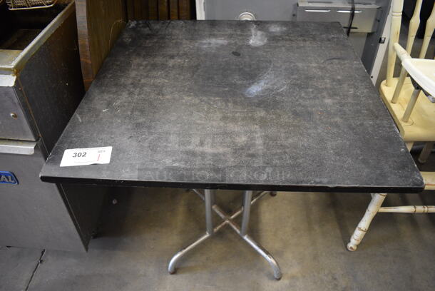 Black Tabletop on Metal Table Base. 30x30x29