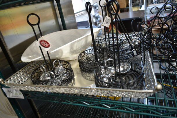 ALL ONE MONEY! Three Tier Lot of Various Items Including Metal Countertop Holders, Metal Table Number Holders and Light. - Image 4 of 12