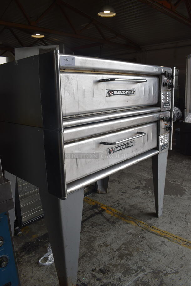 Bakers Pride Stainless Steel Commercial P1 Electric Powered Double Stack Pizza Oven With Baking Stones on Metal Legs. 208V/3 Phase. 2 Times Your Bid!  - Image 2 of 8