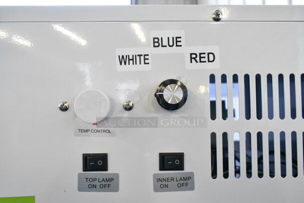 BRAND NEW SCRATCH AND DENT! Galaxy 177GDN5RBW Metal Commercial Single Door Reach In Cooler Merchandiser w/ Poly Coated Racks and Red, White, and Blue LED Lighting. 110-120 Volts, 1 Phase. Tested and Working! - Image 5 of 6