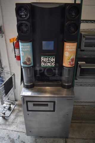 	2016 Multiplex Model MB-8-1 Stainless Steel Commercial Blend In Cup Workstation on Single Door Undercounter Cooler. 115 Volts, 1 Phase. 26x33x75. Tested and Powers On But Shows Dispenser Error