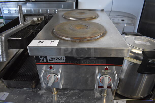 APW Wyott Stainless Steel Commercial Countertop 2 Burner Hot Plate Range. 208 Volts. 14x24x14