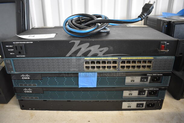 ALL ONE MONEY! Lot of 5 Rack Units; 3 Cisco 2900 Series, Cisco Catalyst 2960 and Midatlantic. 