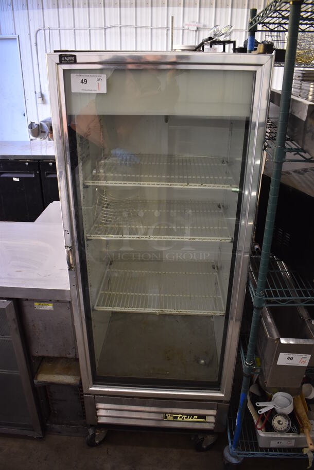 2011 True T-12G Metal Commercial Single Door Reach In Cooler Merchandiser on Commercial Casters. 115 Volts, 1 Phase. 25x24x67.5. Tested and Working!