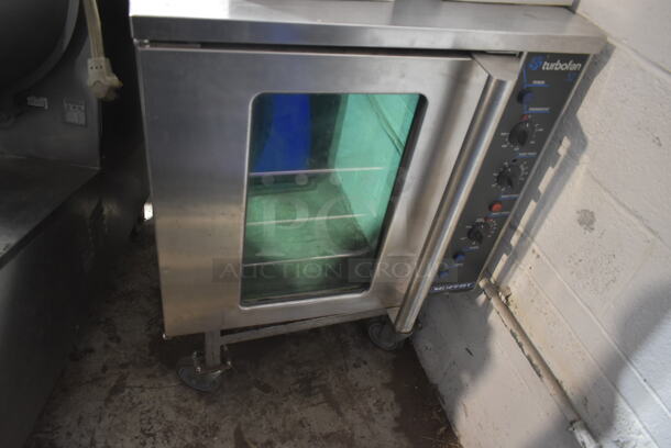 Moffat Turbofan 32 Stainless Steel Commercial Electric Powered Convection Oven on Commercial Casters. 240 Volts, 1 Phase. 