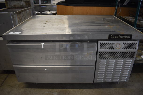 Continental Stainless Steel Commercial 2 Drawer Freezer Chef Base on Commercial Casters. 48x35x26.5. Tested and Working!