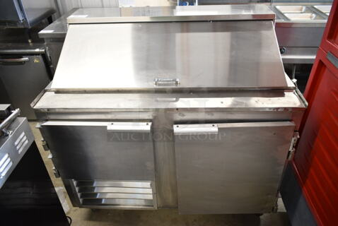 Stainless Steel Commercial Sandwich Salad Prep Table Bain Marie Mega Top on Commercial Casters. 115 Volts, 1 Phase. Tested and Powers On But Does Not Get Cold
