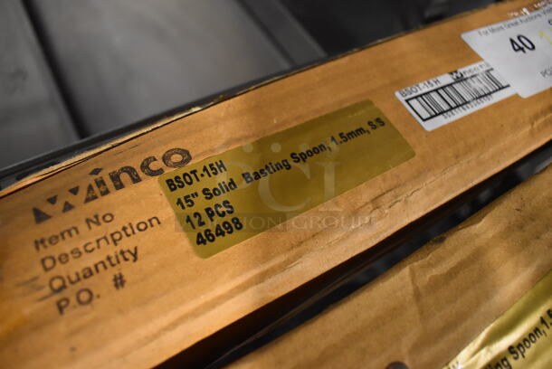 2 Boxes of 12 BRAND NEW! Winco Stainless Steel Serving Spoons. BSPT-15H Perforated and BSOT-15H Solid. 15". 2 Times Your Bid! - Image 5 of 5